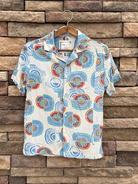 Denim & Flower Ricky Singh Short Sleeve Button-Up – White/Cream Multicolor – Men